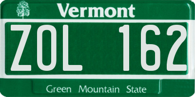 VT license plate ZOL162