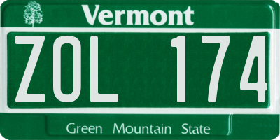 VT license plate ZOL174