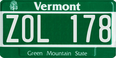 VT license plate ZOL178
