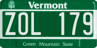 VT license plate ZOL179