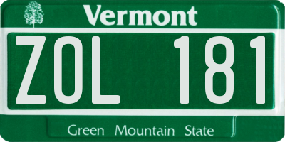 VT license plate ZOL181