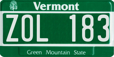 VT license plate ZOL183