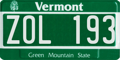 VT license plate ZOL193