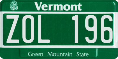 VT license plate ZOL196