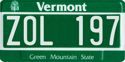 VT license plate ZOL197