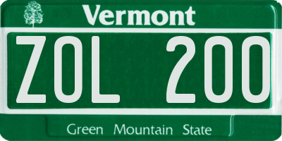 VT license plate ZOL200