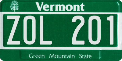 VT license plate ZOL201