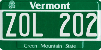 VT license plate ZOL202