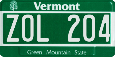 VT license plate ZOL204