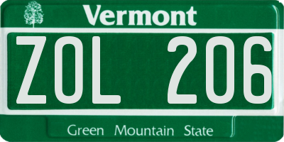 VT license plate ZOL206