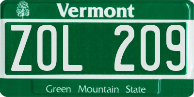 VT license plate ZOL209