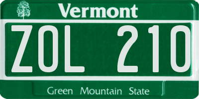 VT license plate ZOL210