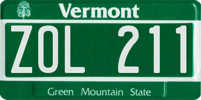 VT license plate ZOL211