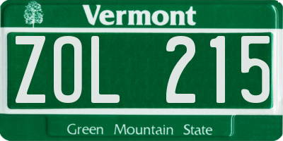 VT license plate ZOL215