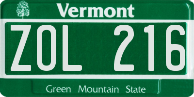 VT license plate ZOL216