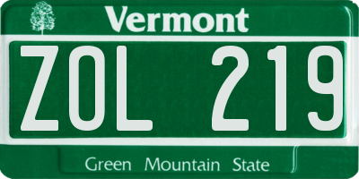 VT license plate ZOL219