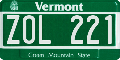 VT license plate ZOL221
