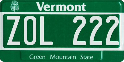 VT license plate ZOL222