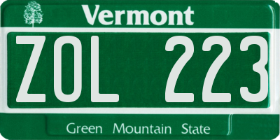 VT license plate ZOL223