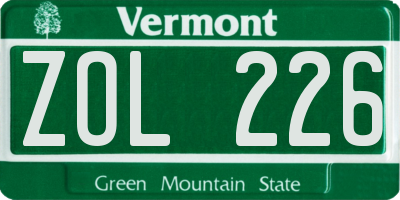 VT license plate ZOL226