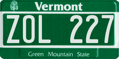 VT license plate ZOL227