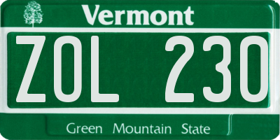 VT license plate ZOL230