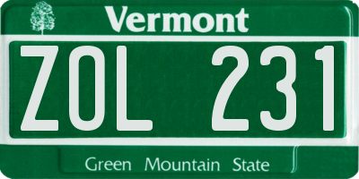VT license plate ZOL231