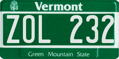 VT license plate ZOL232