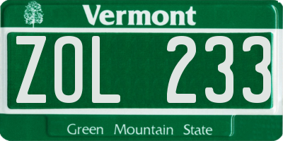 VT license plate ZOL233