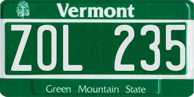 VT license plate ZOL235