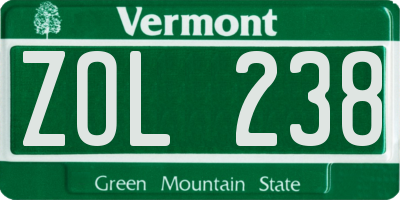 VT license plate ZOL238