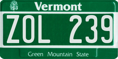 VT license plate ZOL239