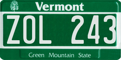 VT license plate ZOL243