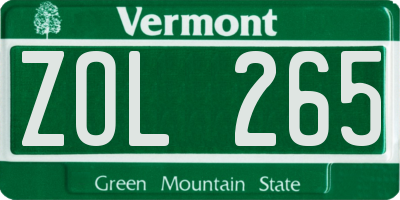 VT license plate ZOL265