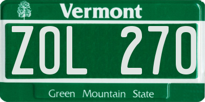 VT license plate ZOL270