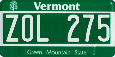 VT license plate ZOL275