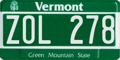 VT license plate ZOL278