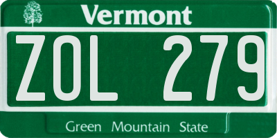 VT license plate ZOL279