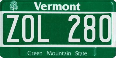 VT license plate ZOL280