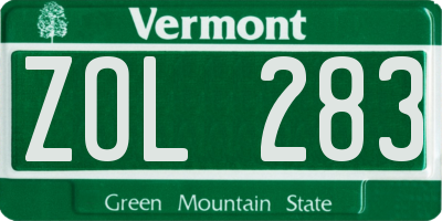 VT license plate ZOL283