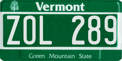 VT license plate ZOL289