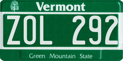 VT license plate ZOL292