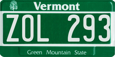 VT license plate ZOL293