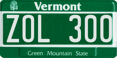 VT license plate ZOL300