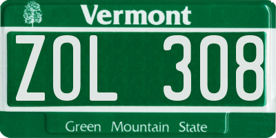 VT license plate ZOL308