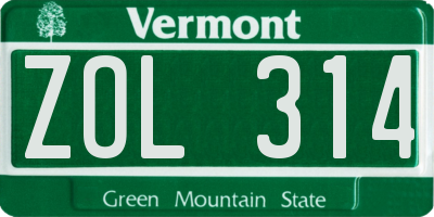 VT license plate ZOL314