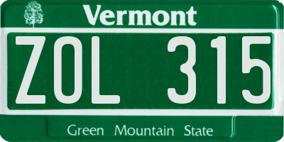 VT license plate ZOL315