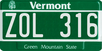 VT license plate ZOL316