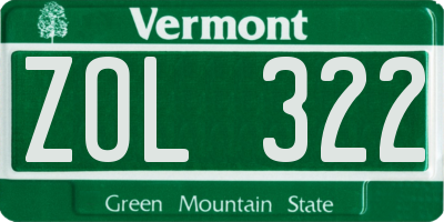 VT license plate ZOL322