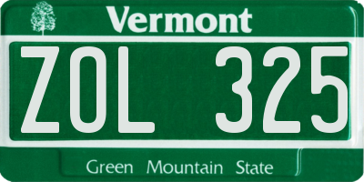 VT license plate ZOL325